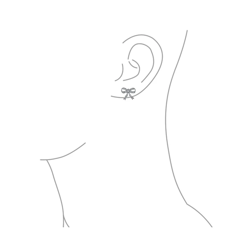 Bling Jewelry Delicate Dainty Ribbon Birthday Present Pave Cz Bow Stud Earrings For Sterling Silver