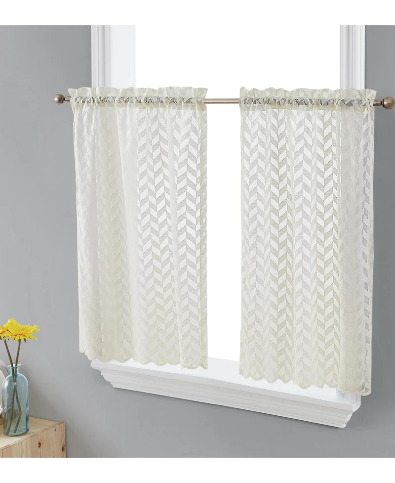 Hlc.me Herringbone Lace Sheer Kitchen Cafe Curtain Tiers for Small Windows & Bathroom