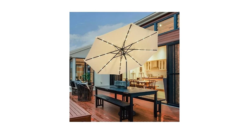 Outdoor Patio Umbrella with Bright Solar Led Lights for Shaded Daytime Use and Ambient Evening Lighting