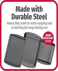 Good Cook 3 Pack 8X8 Baking Pan with 13" x 9" Bake Pan and 13" x 9" Cookie Sheet