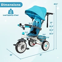 Slickblue Girls 4-in-1 Tricycle Stroller with Detachable Design and Round Sun Canopy