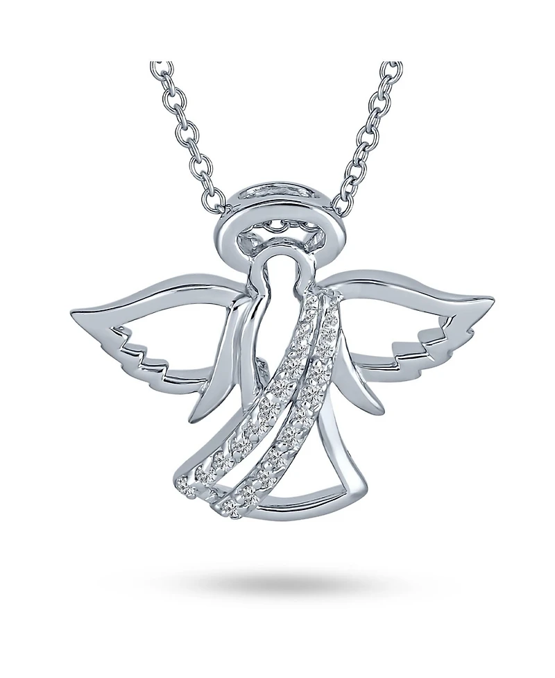 Bling Jewelry Spiritual Delicate Petite Cz Angel Pendant Necklace For Women Sterling Silver