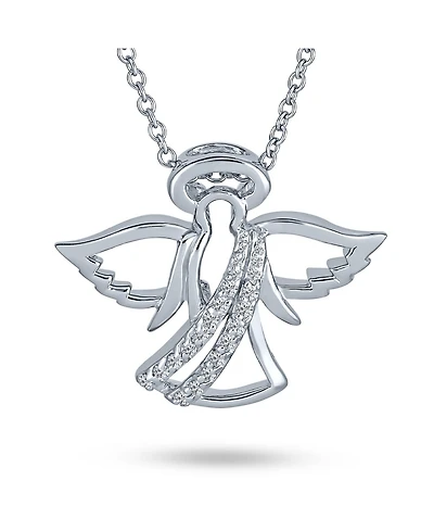 Bling Jewelry Spiritual Delicate Petite Cz Angel Pendant Necklace For Women Sterling Silver