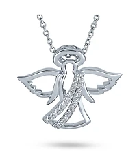 Bling Jewelry Spiritual Delicate Petite Cz Angel Pendant Necklace For Women Sterling Silver