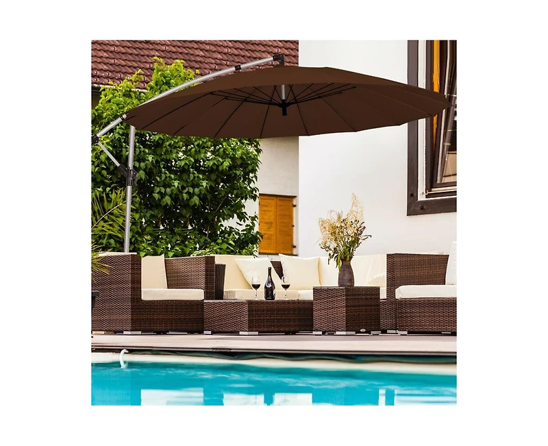 10 ft Patio Offset Umbrella Market Hanging Umbrella for Backyard Poolside Lawn Garden