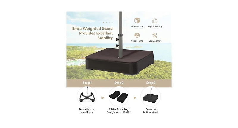 Slickblue 15 Ft Solar Led Patio Double-sided Umbrella Market with Weight Base