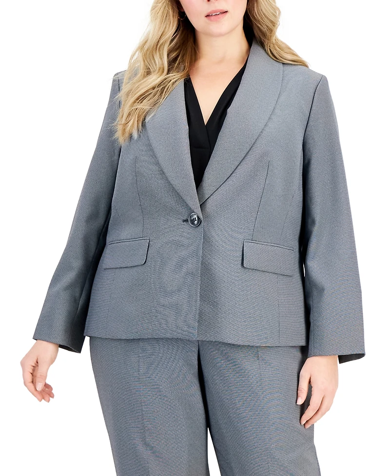 Le Suit Plus Size Shawl-Collar Single-Button Pantsuit Set