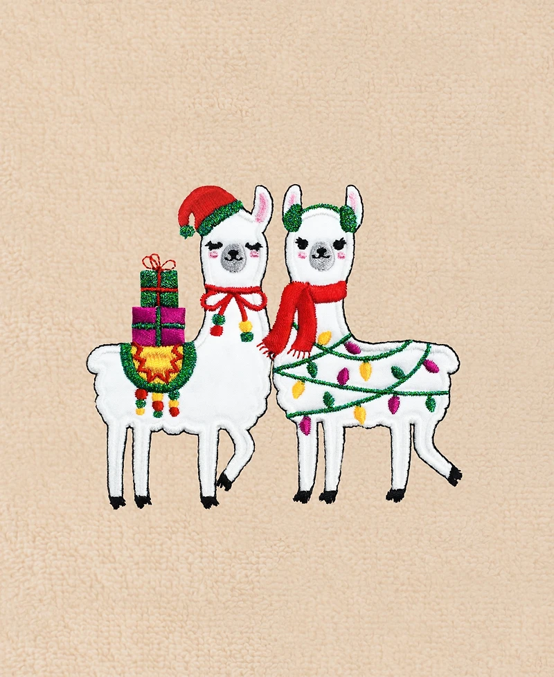 Linum Home Christmas Llamas Embroidered Luxury 100% Turkish Cotton Hand Towels, 2 Piece Set