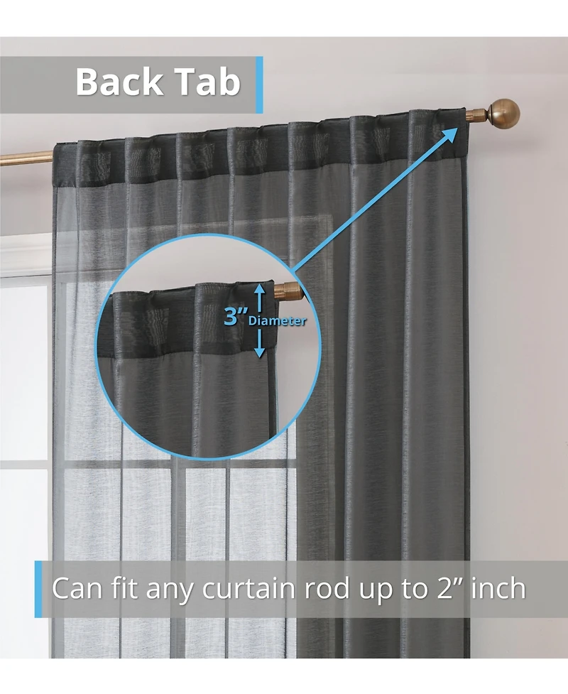 Hlc.me Lauren Semi Sheer Light Filtering Transparent Pocket Top & Back Tab Lightweight Window Curtains Drapery Panels Bedroom & Living Room