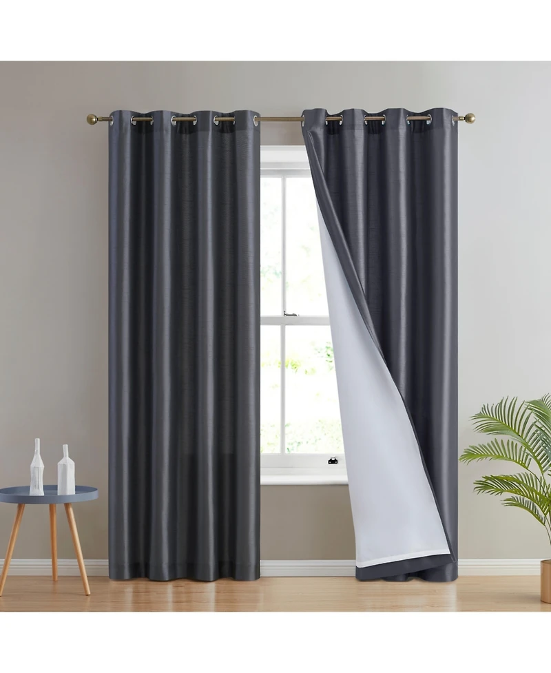 Hlc.me Jefferson Faux Silk Semi Sheer Light Filtering Microfiber Lined Grommet Lightweight Window Curtain Panels