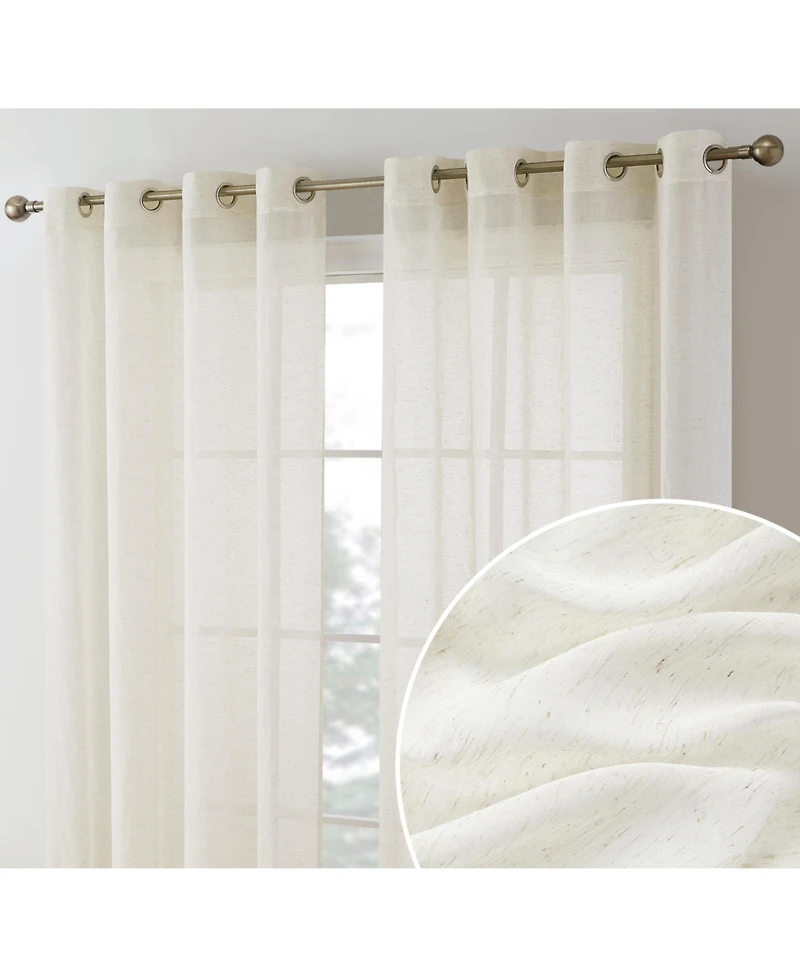 Hlc.me Sierra Burlap Flax Linen Semi Sheer Privacy Light Filtering Transparent Window Grommet Thick Curtains Panels