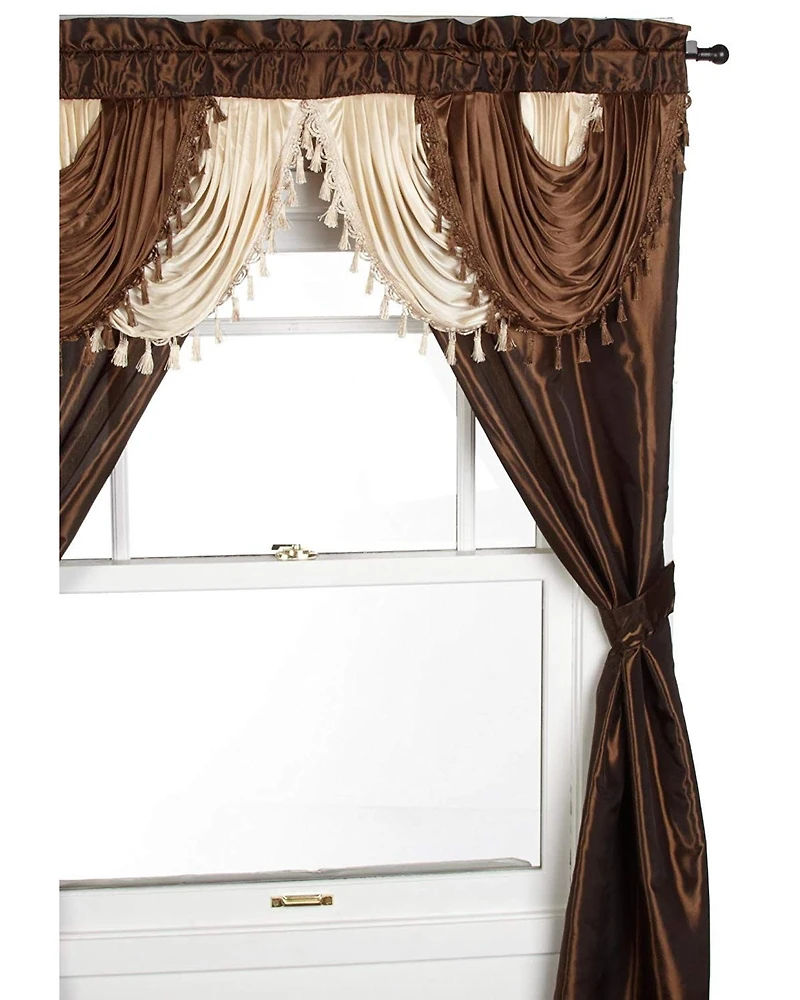 Kate Aurora Satin Semi Sheer Complete 5 Piece Window a Bag Attached Curtain Set
