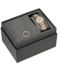 Bulova Women's Classic Crystal Rose Gold-Tone Bracelet Watch Box Set 30mm