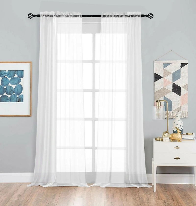Kate Aurora 2 Pack Basic Home Rod Pocket Sheer Voile Window Curtains
