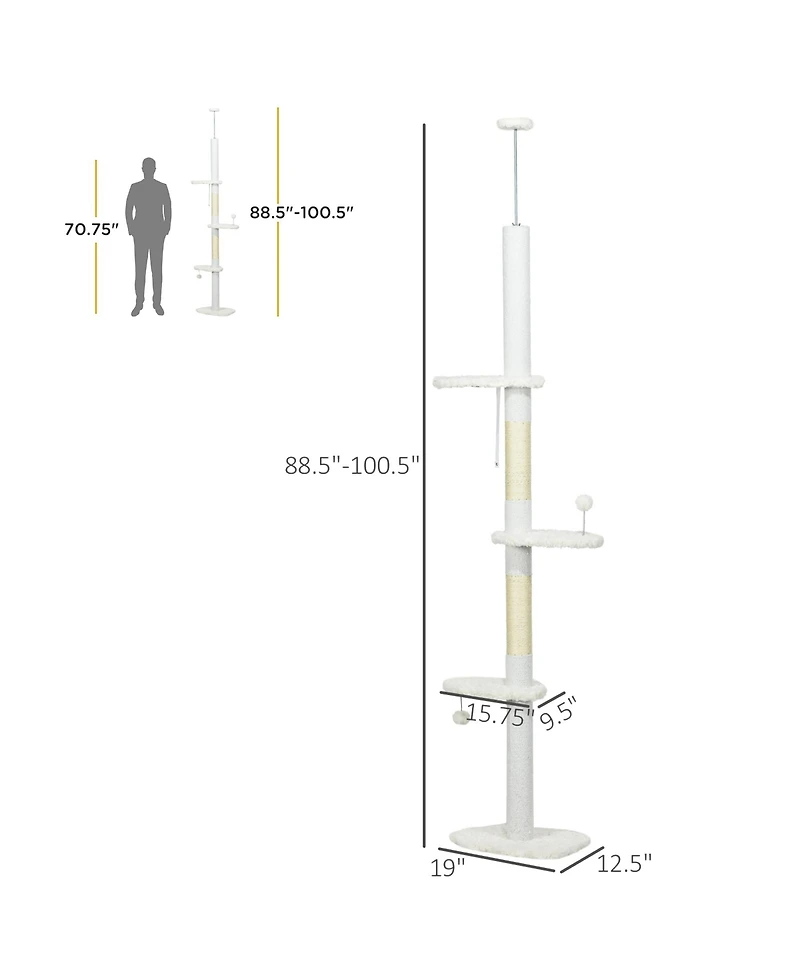PawHut 8.4' Floor to Ceiling Cat Tree, Adjustable Height,