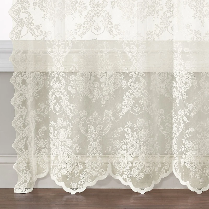 Kate Aurora Shabby Chic Lace Single Curtain Panel With An Attached Valance