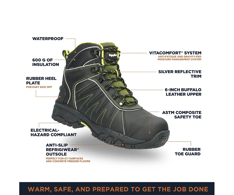 RefrigiWear Men's OnyxRidge Hiker, Insulated Waterproof Leather Work Boots