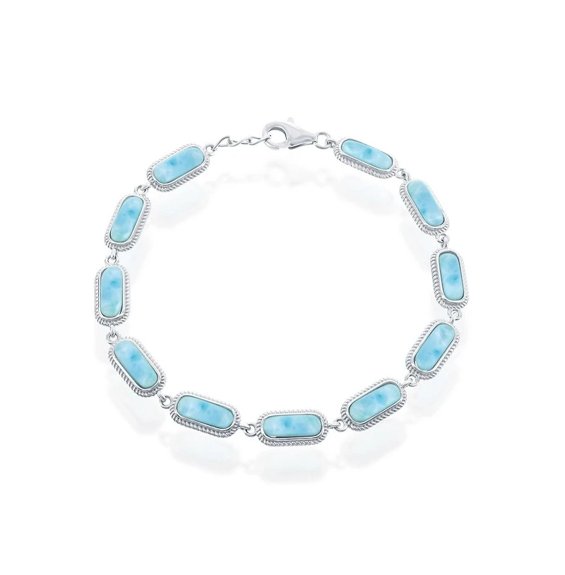 Sterling Silver Oval Larimar Linked Bracelet