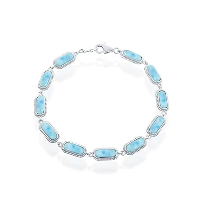 Sterling Silver Oval Larimar Linked Bracelet