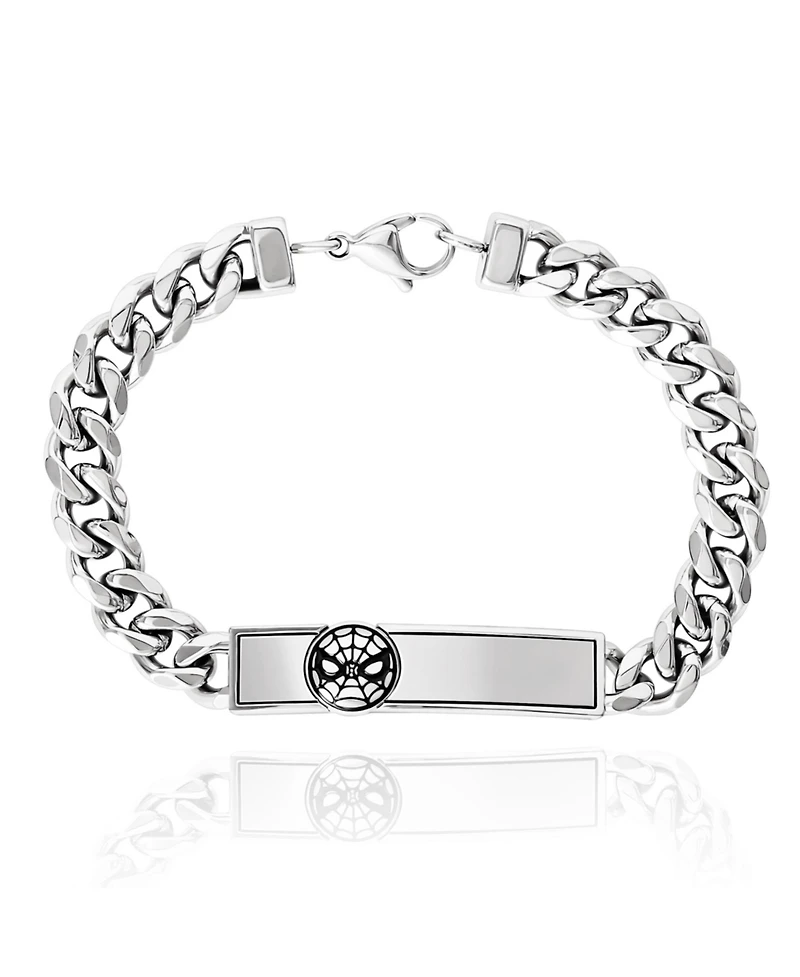 Marvel Spider-Man Mens Curb Link Stainless Steel with Spiderman Id Plate Bracelet - 8"