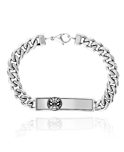 Marvel Spider-Man Mens Curb Link Stainless Steel with Spiderman Id Plate Bracelet - 8"