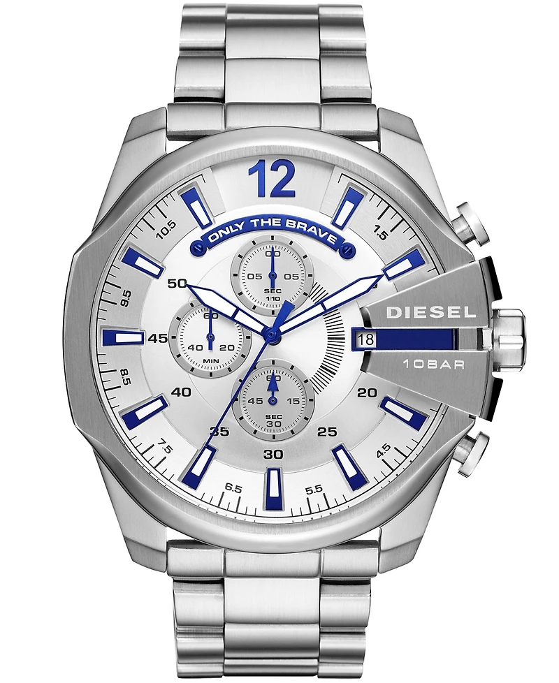 Diesel Men's Mega Chief Chronograph Silver-Tone Stainless Steel Watch 51mm