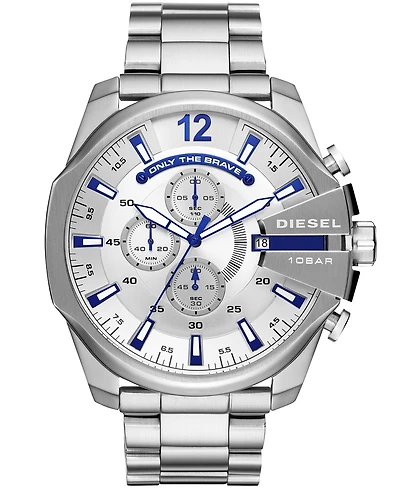 Diesel Men's Mega Chief Chronograph Silver-Tone Stainless Steel Watch 51mm