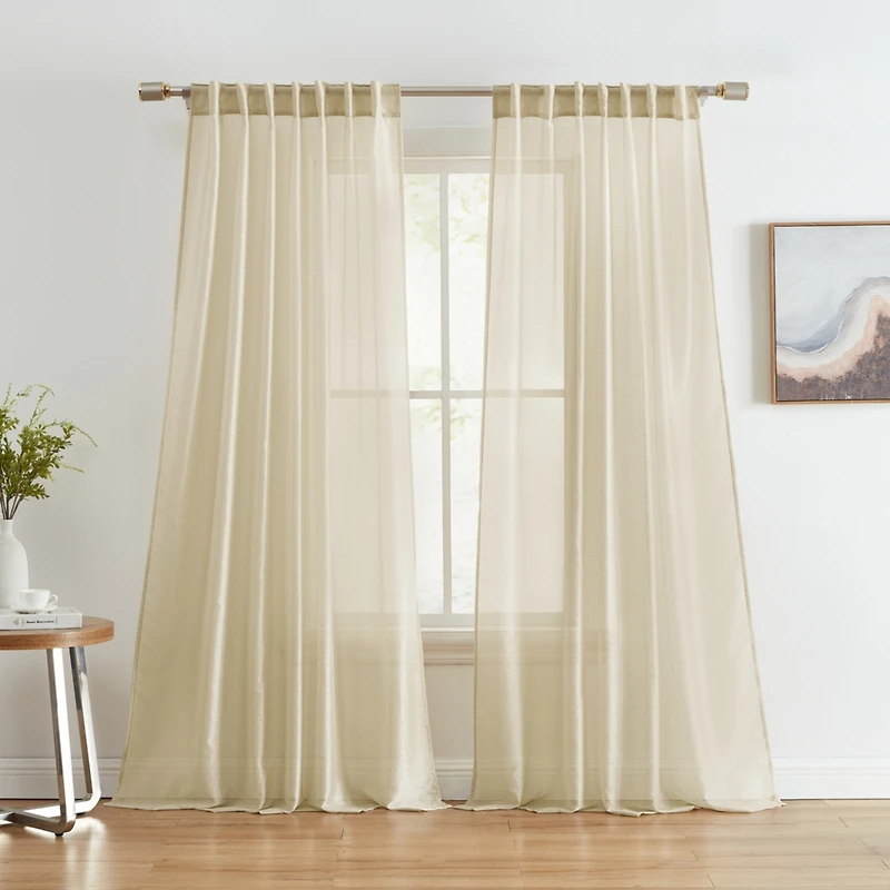 Hlc.me Lauren Semi Sheer Light Filtering Transparent Pocket Top & Back Tab Lightweight Window Curtains Drapery Panels Bedroom & Living Room
