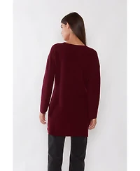 Jennie Liu Women's 100% Pure Cashmere Long Sleeve Ribbed Tunic Sweater