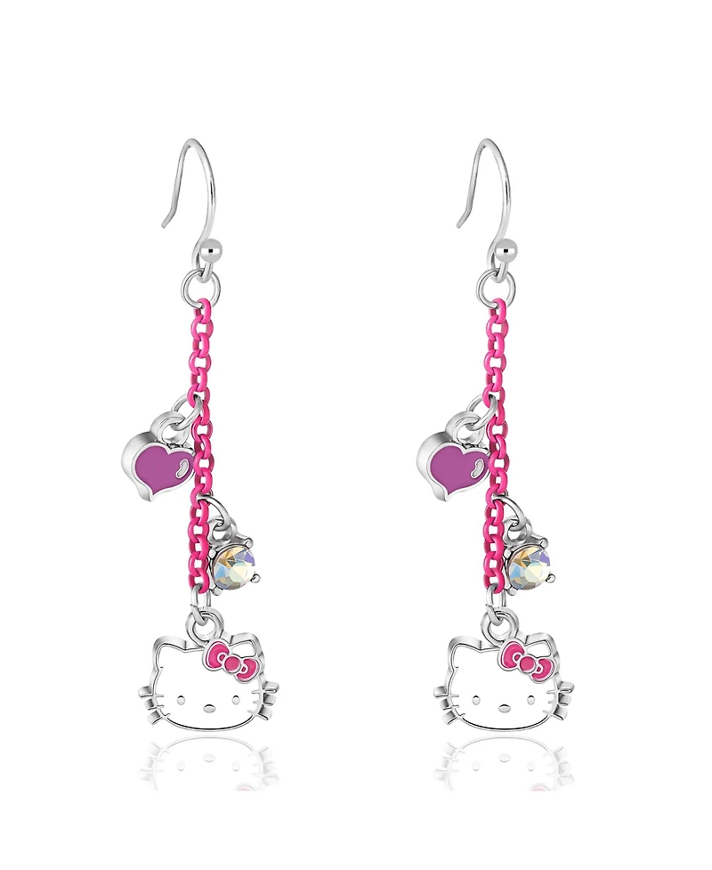Sanrio Hello Kitty Womens Pink Dangle Earrings with Charms - Officially Licensed Authentic