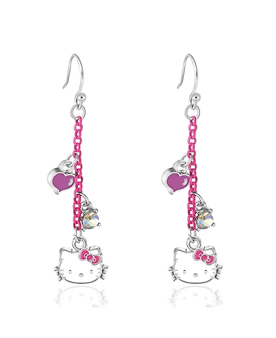 Sanrio Hello Kitty Womens Pink Dangle Earrings with Charms - Officially Licensed Authentic