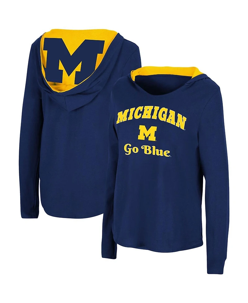 Women's Colosseum Navy Michigan Wolverines Catalina Hoodie Long Sleeve T-shirt
