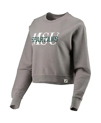 Women's League Collegiate Wear Brown Michigan State Spartans Classic Corded Timber Crop Pullover Sweatshirt