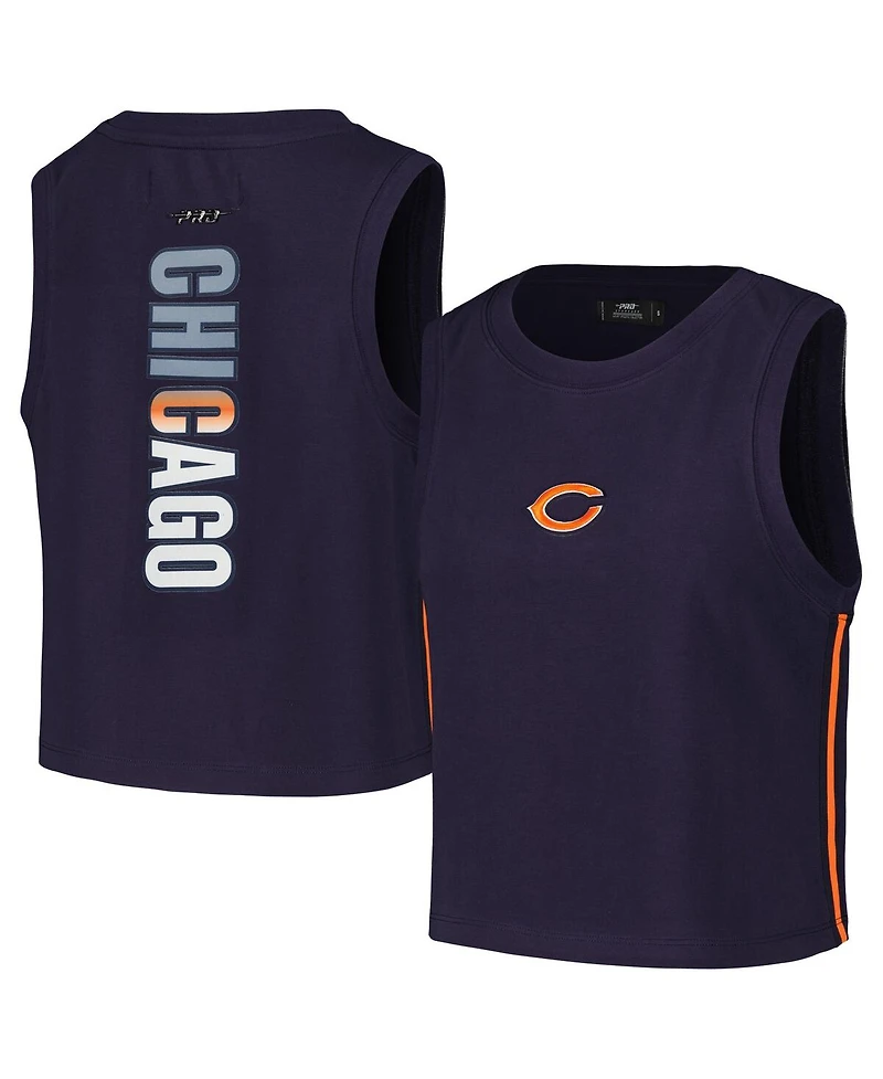 Women's Pro Standard Navy Chicago Bears Ombre Wordmark Classic Cropped Tank Top