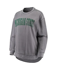 Women's Pressbox Heathered Gray Distressed Michigan State Spartans Vintage-Like Wash Pullover Sweatshirt