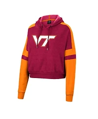 Women's Colosseum Heather Maroon Virginia Tech Hokies Throwback Stripe Arch Logo Cropped Pullover Hoodie