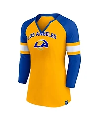Women's Fanatics Gold, Royal Los Angeles Rams Arch Raglan 3/4-Sleeve Notch Neck T-shirt