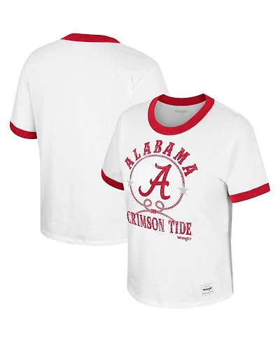 Women's Colosseum x Wrangler White Distressed Alabama Crimson Tide Freehand Ringer T-shirt