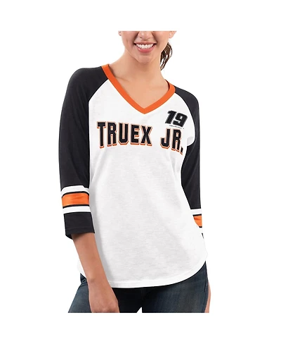 Women's G-iii 4Her by Carl Banks White, Black Martin Truex Jr Top Team V-Neck 3/4 Sleeve T-shirt