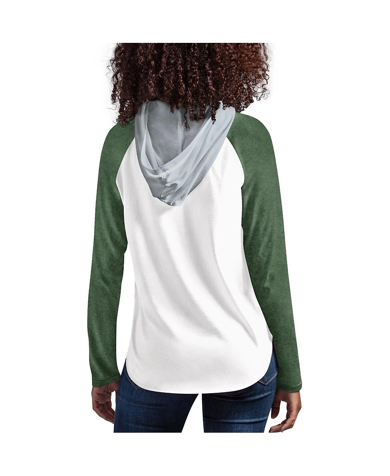 Women's G-iii 4Her by Carl Banks White, Green Michigan State Spartans From the Sideline Raglan Long Sleeve Hoodie T-shirt