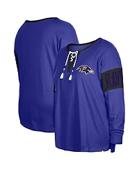 Women's New Era Purple Baltimore Ravens Plus Size Lace-Up Notch Neck Long Sleeve T-shirt