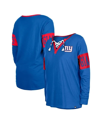 Women's New Era Royal York Giants Lace-Up Notch Neck Long Sleeve T-shirt