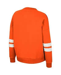 Women's Colosseum Orange Distressed Miami Hurricanes Perfect Date Notch Neck Pullover Sweatshirt
