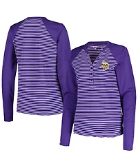 Women's Antigua Purple Minnesota Vikings Maverick Waffle Henley Long Sleeve T-shirt