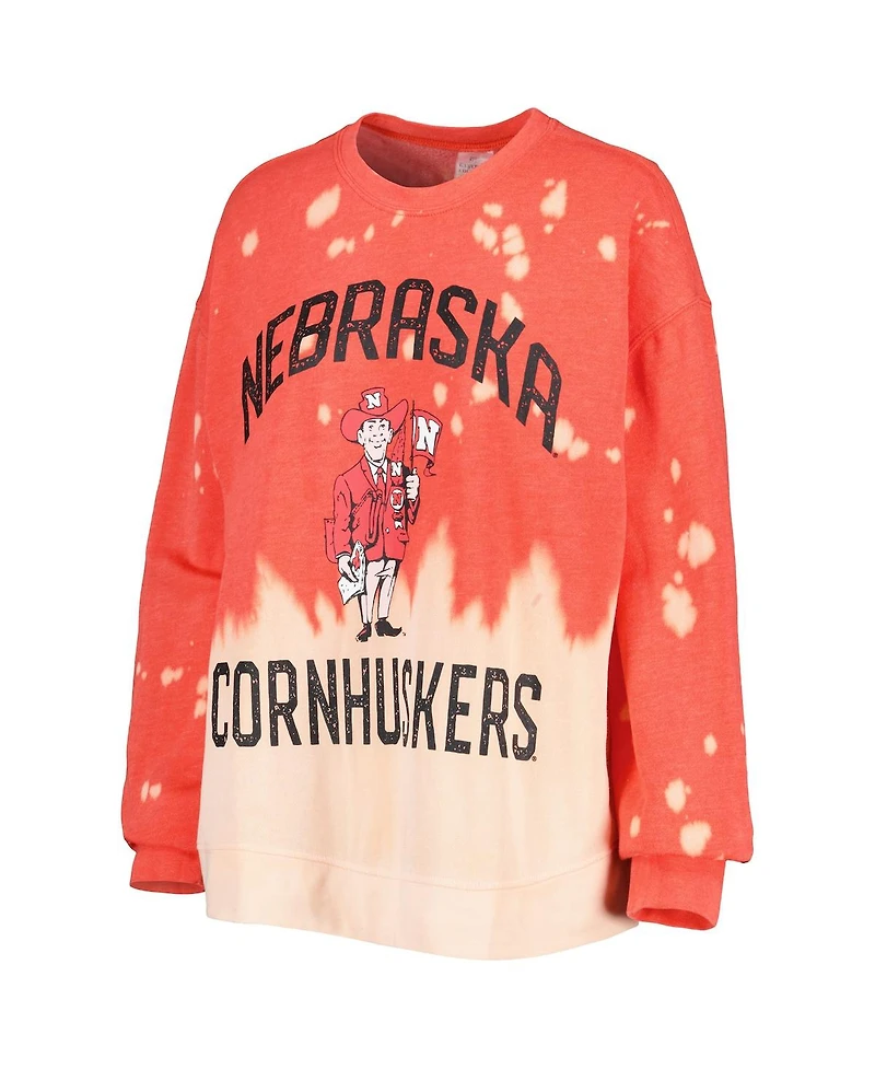Women's Gameday Couture Red Distressed Nebraska Huskers Twice As Nice Faded Dip-Dye Pullover Long Sleeve Top