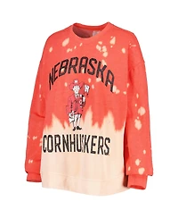 Women's Gameday Couture Red Distressed Nebraska Huskers Twice As Nice Faded Dip-Dye Pullover Long Sleeve Top