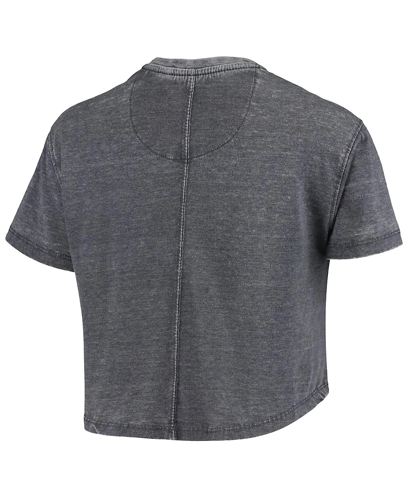 Women's Pressbox Navy Distressed Michigan Wolverines Edith Vintage-Like Burnout Crop T-shirt