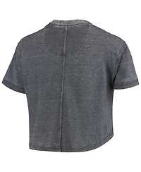 Women's Pressbox Navy Distressed Michigan Wolverines Edith Vintage-Like Burnout Crop T-shirt