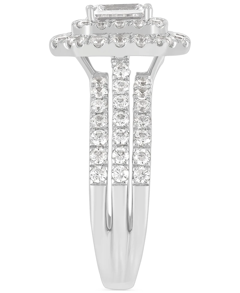 Grown With Love Lab Diamond Emerald-Cut & Round Halo Triple Row Ring (2 ct. t.w.) 14k White Gold