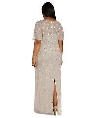 Adrianna Papell Plus Size 3D Floral Embellished Gown